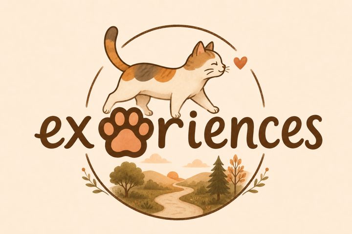 Expawriences logo: a calico cat walking above the word expawriences